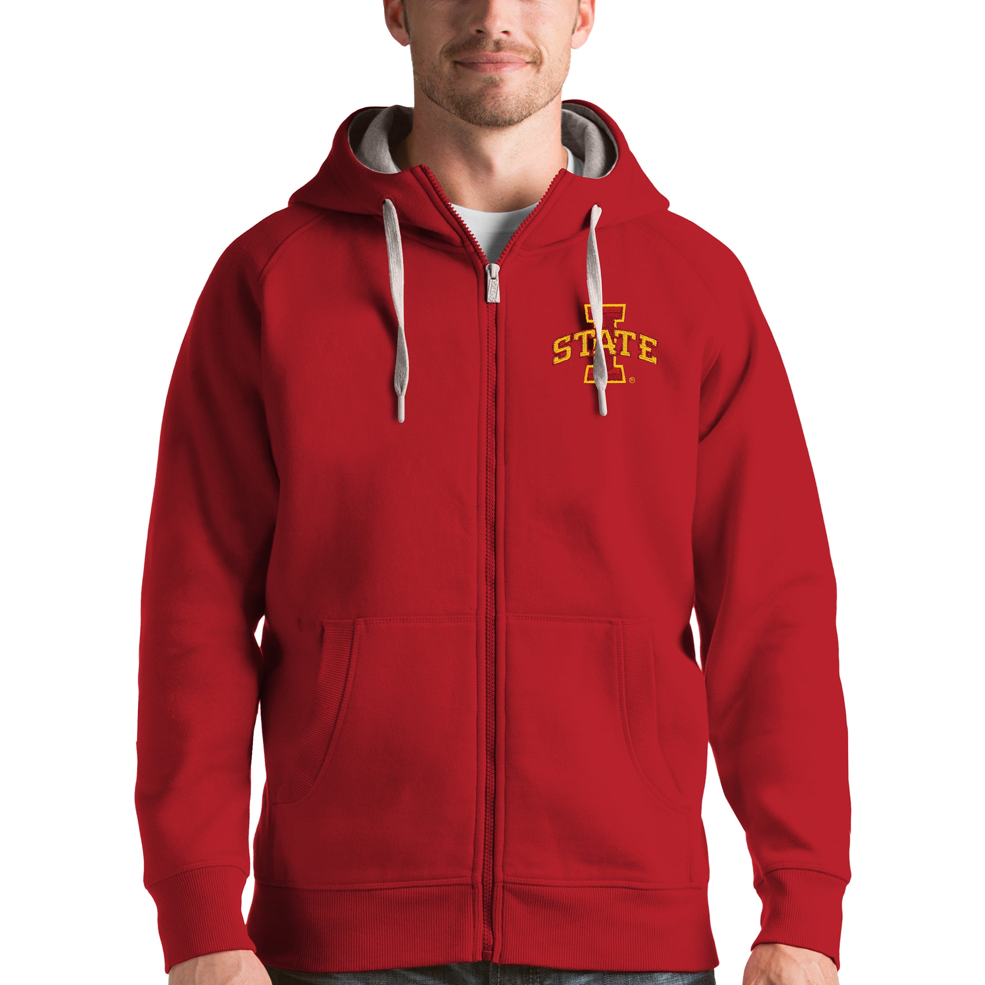 Men's Antigua Cardinal Iowa State Cyclones Victory Full-Zip Hoodie
